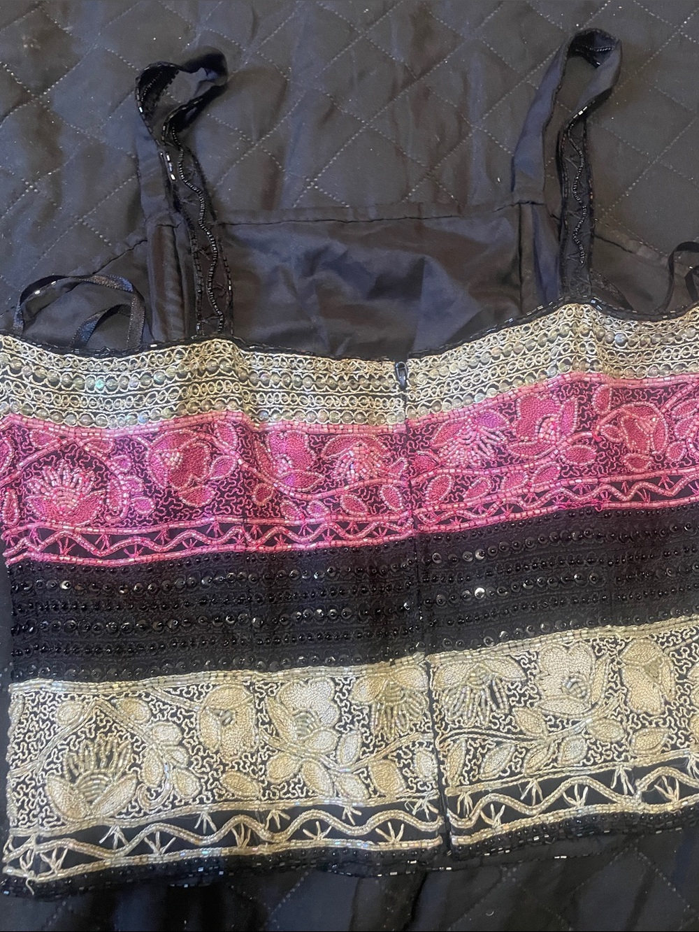 Laurence Kazar Black Camisole with Pink and Gold Embroidered Bands - Picture 4 of 4